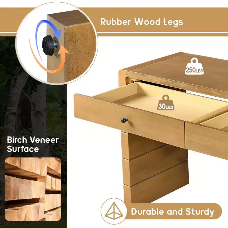 Table d'entrée en bois avec 2 tiroirs, Consoles rustiques de style fermier pour entrée
