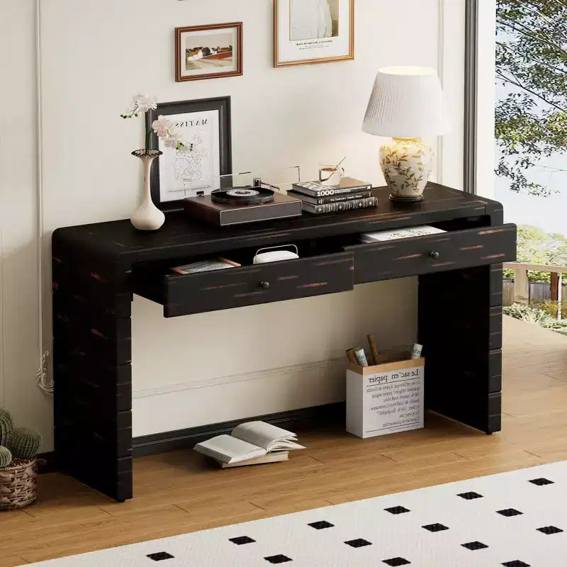 Table d'entrée en bois avec 2 tiroirs, Consoles rustiques de style fermier pour entrée