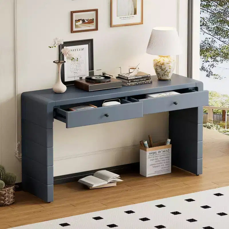 Table d'entrée en bois avec 2 tiroirs, Consoles rustiques de style fermier pour entrée