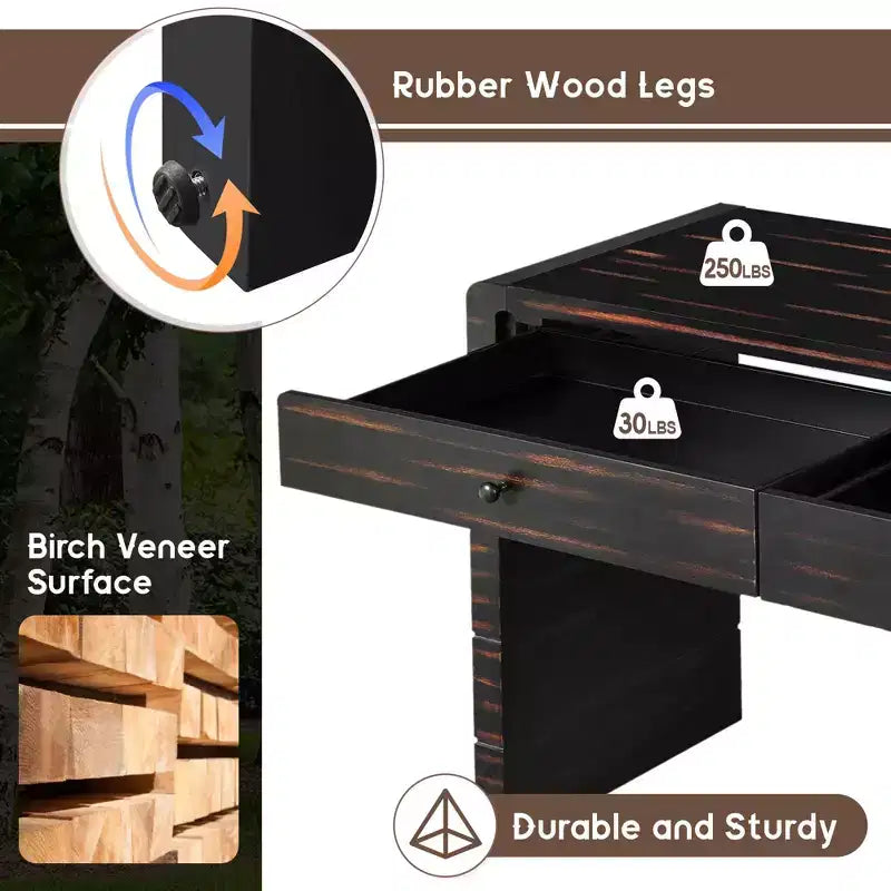 Table d'entrée en bois avec 2 tiroirs, Consoles rustiques de style fermier pour entrée