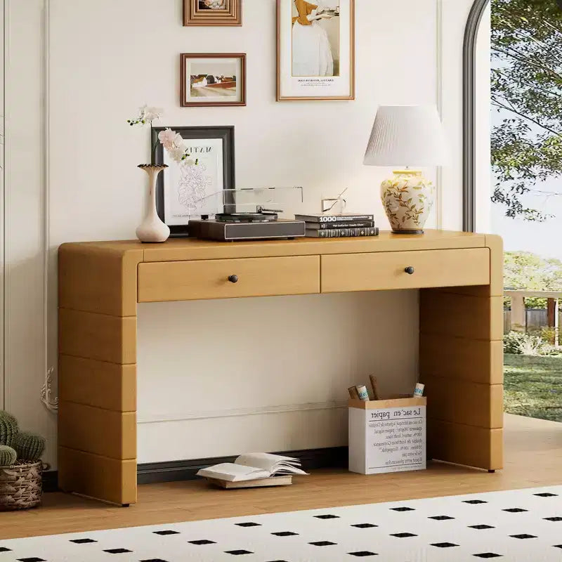Table d'entrée en bois avec 2 tiroirs, Consoles rustiques de style fermier pour entrée