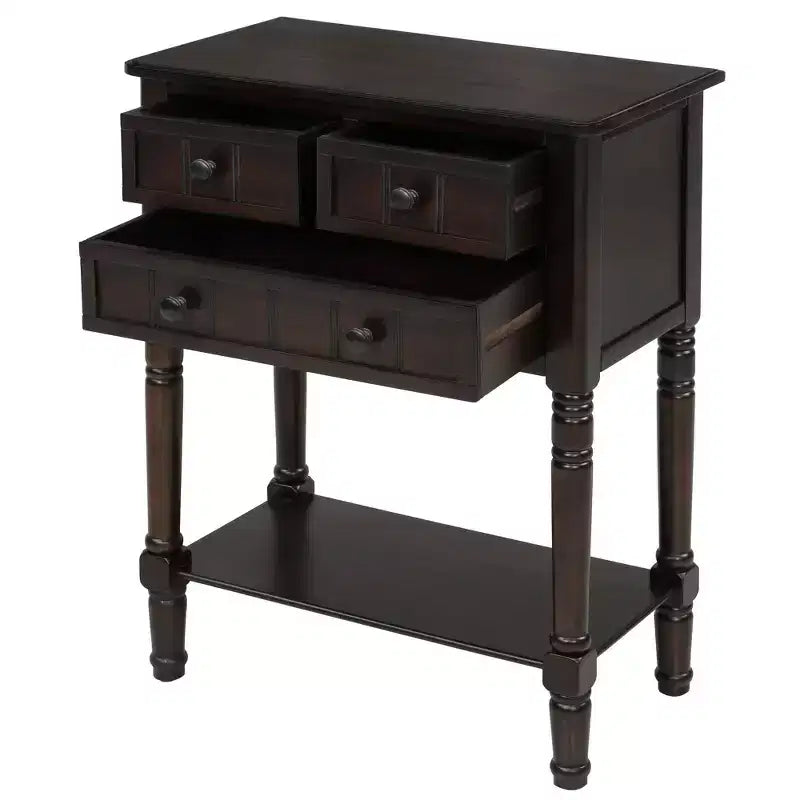 Console étroite, Table d'appoint mince avec trois tiroirs de rangement et une étagère inférieure (Espresso)