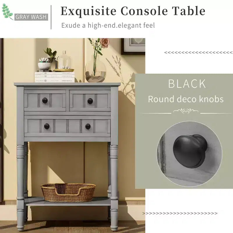Console étroite, Table d'appoint mince avec trois tiroirs de rangement et une étagère inférieure (Espresso)