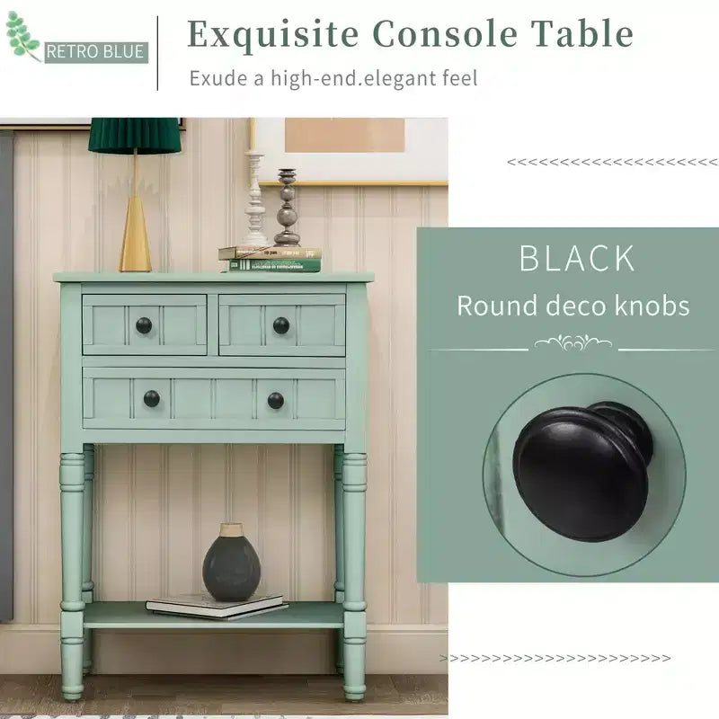 Console étroite, Table d'appoint mince avec trois tiroirs de rangement et une étagère inférieure (Espresso)