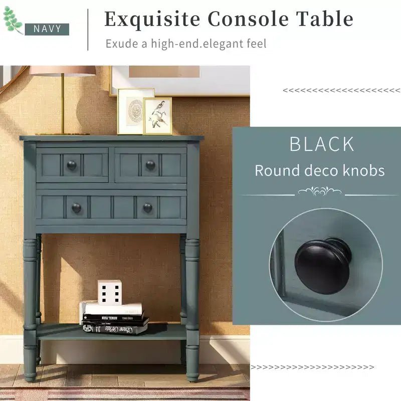 Console étroite, Table d'appoint mince avec trois tiroirs de rangement et une étagère inférieure (Espresso)