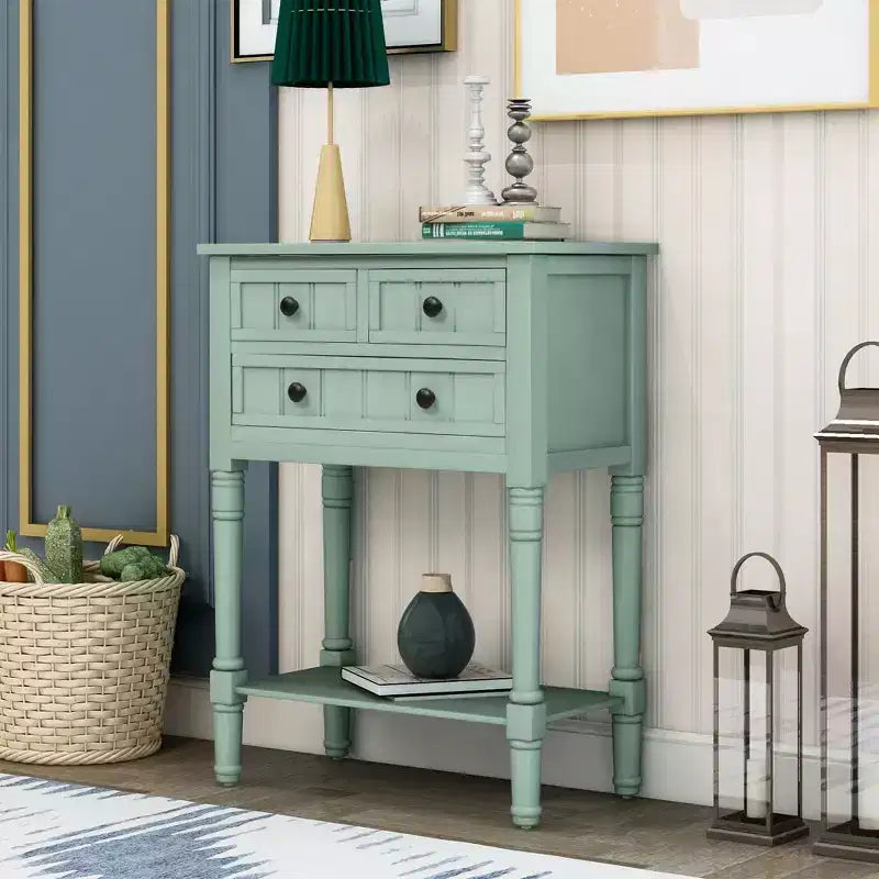 Console étroite, Table d'appoint mince avec trois tiroirs de rangement et une étagère inférieure (Espresso)