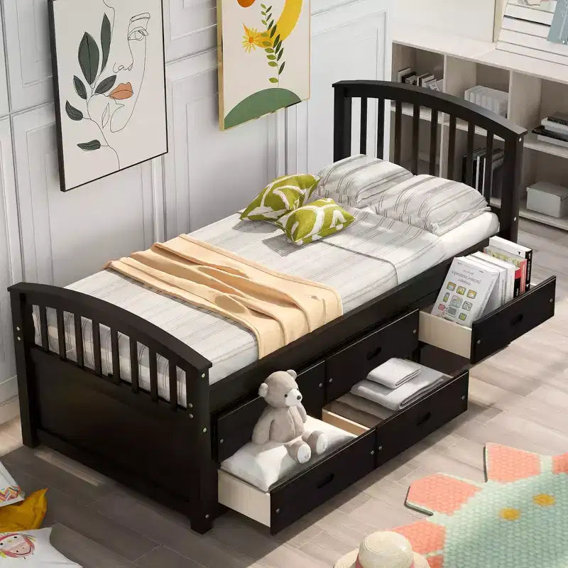 Whisen Twin Size Platform Bed with 6 Drawers