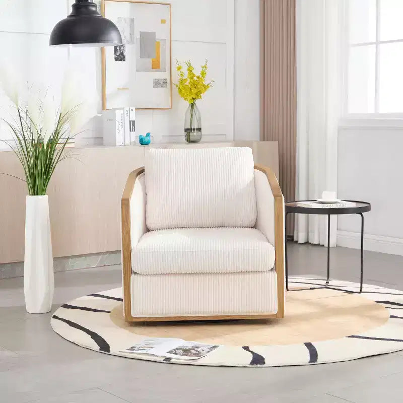MAYEERTY Corduroy 360 Swivel Barrel Chair in Dark Gray for Living Room/Bedroom/Office