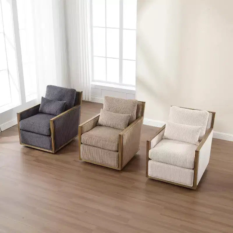 Fauteuil pivotant 360° en velours côtelé MAYEERTY, gris foncé, pour salon/chambre/bureau