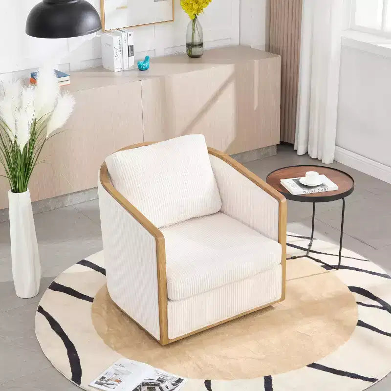 Fauteuil pivotant 360° en velours côtelé MAYEERTY, gris foncé, pour salon/chambre/bureau