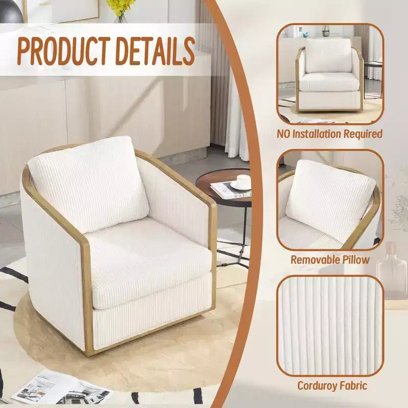 Fauteuil pivotant 360° en velours côtelé MAYEERTY, gris foncé, pour salon/chambre/bureau