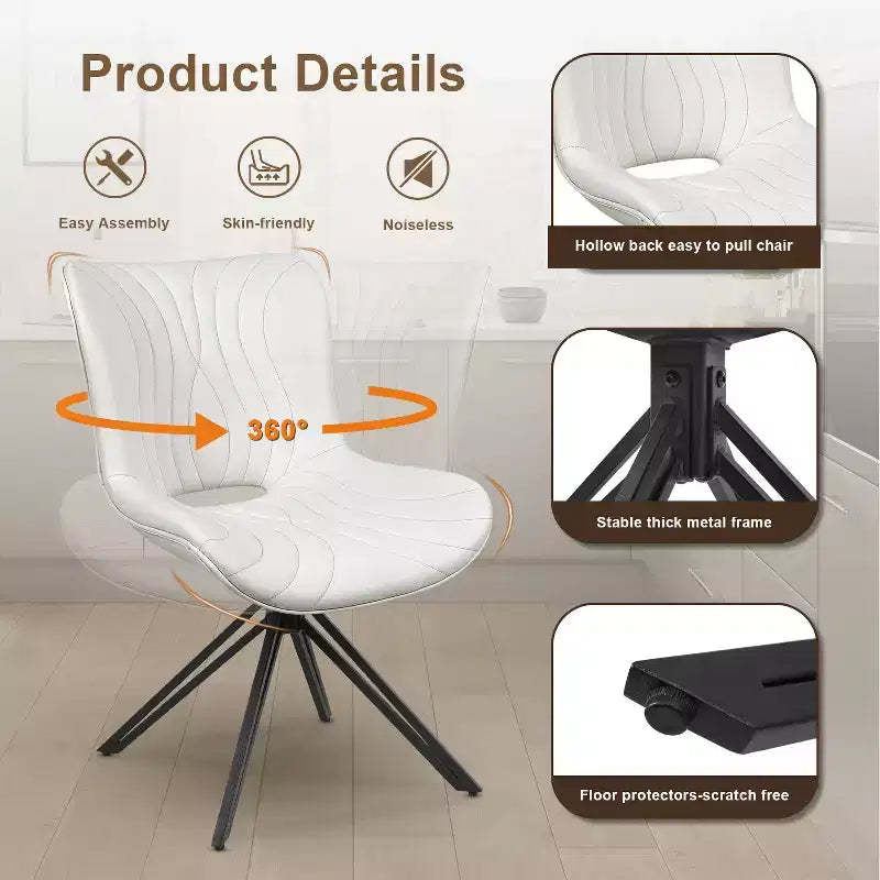 Lot de 4 chaises de salle à manger pivotantes rembourrées Vatros style moderne milieu de siècle