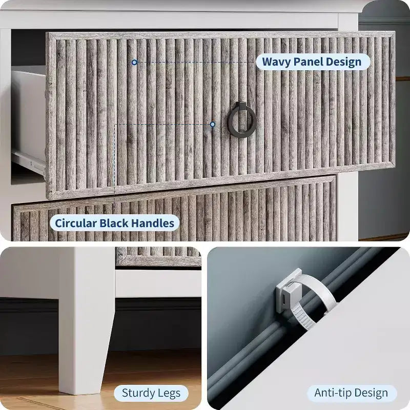 Commode Acekool à 6 tiroirs cannelés, commode ondulée avec poignées métalliques, armoire de rangement moderne pour chambre à coucher, salon, kit anti-basculement