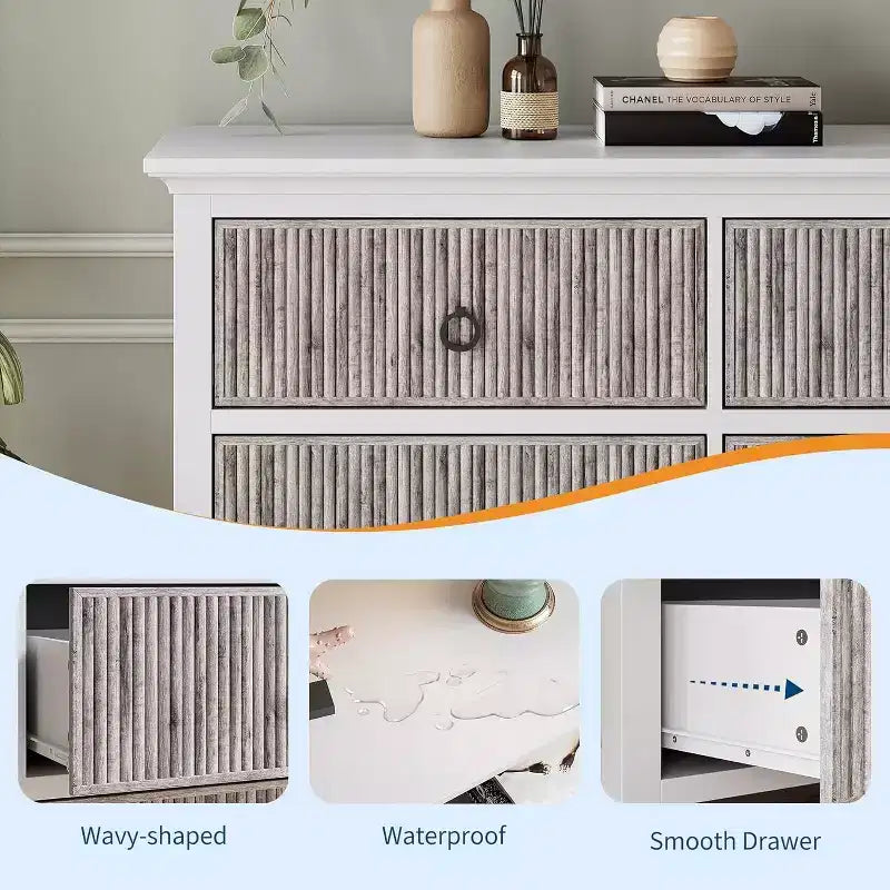 Commode Acekool à 6 tiroirs cannelés, commode ondulée avec poignées métalliques, armoire de rangement moderne pour chambre à coucher, salon, kit anti-basculement