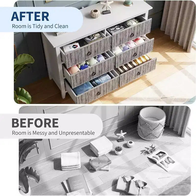 Commode Acekool à 6 tiroirs cannelés, commode ondulée avec poignées métalliques, armoire de rangement moderne pour chambre à coucher, salon, kit anti-basculement