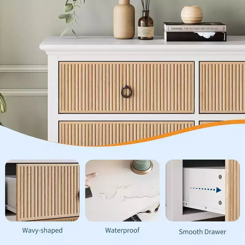 Commode Acekool à 6 tiroirs cannelés, commode ondulée avec poignées métalliques, armoire de rangement moderne pour chambre à coucher, salon, kit anti-basculement