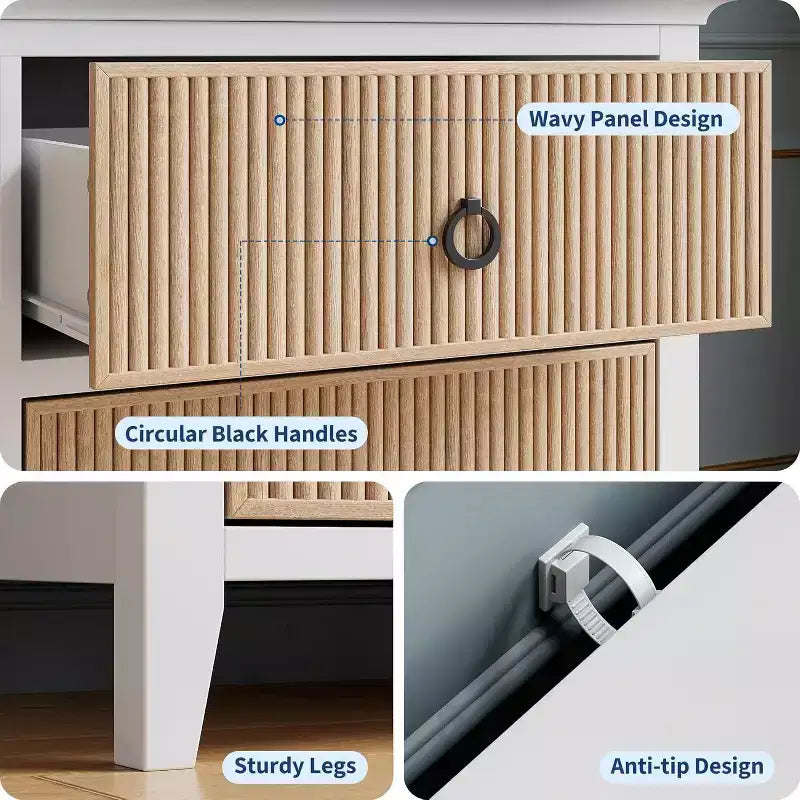 Commode Acekool à 6 tiroirs cannelés, commode ondulée avec poignées métalliques, armoire de rangement moderne pour chambre à coucher, salon, kit anti-basculement