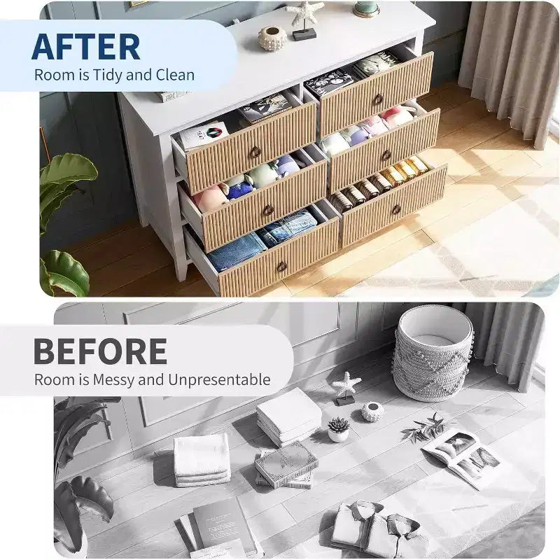 Commode Acekool à 6 tiroirs cannelés, commode ondulée avec poignées métalliques, armoire de rangement moderne pour chambre à coucher, salon, kit anti-basculement