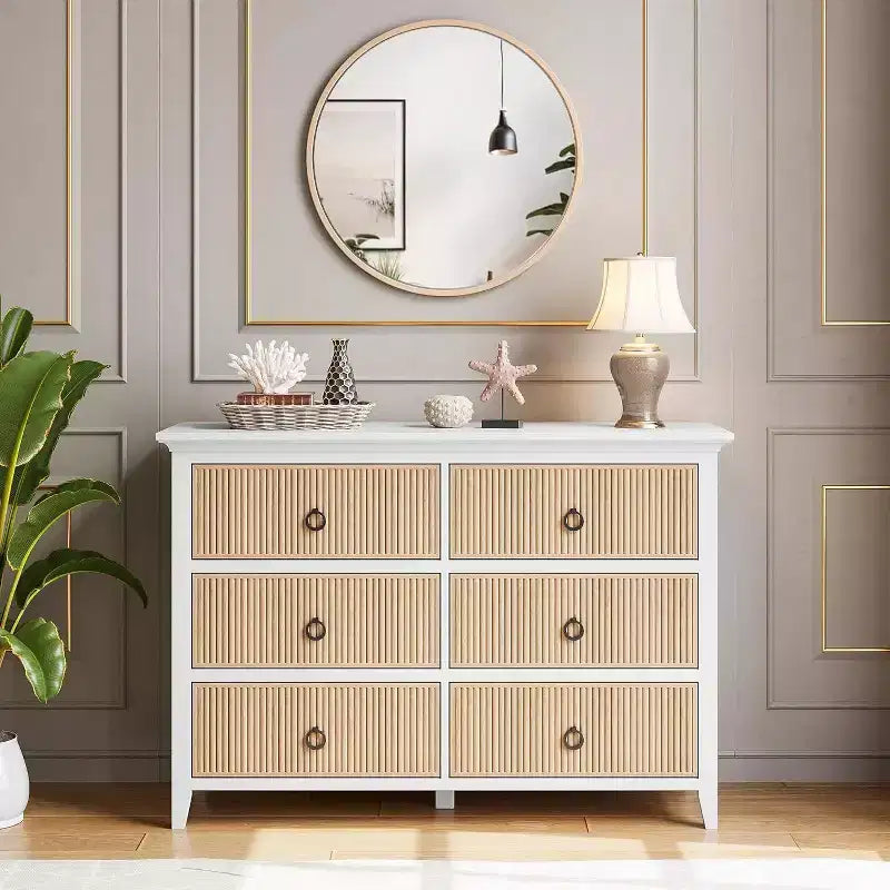 Commode Acekool à 6 tiroirs cannelés, commode ondulée avec poignées métalliques, armoire de rangement moderne pour chambre à coucher, salon, kit anti-basculement