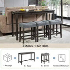 Ensemble de table à manger 4 pièces, table et chaises de bar, ensemble de table de bar avec 3 tabourets rembourrés, marron