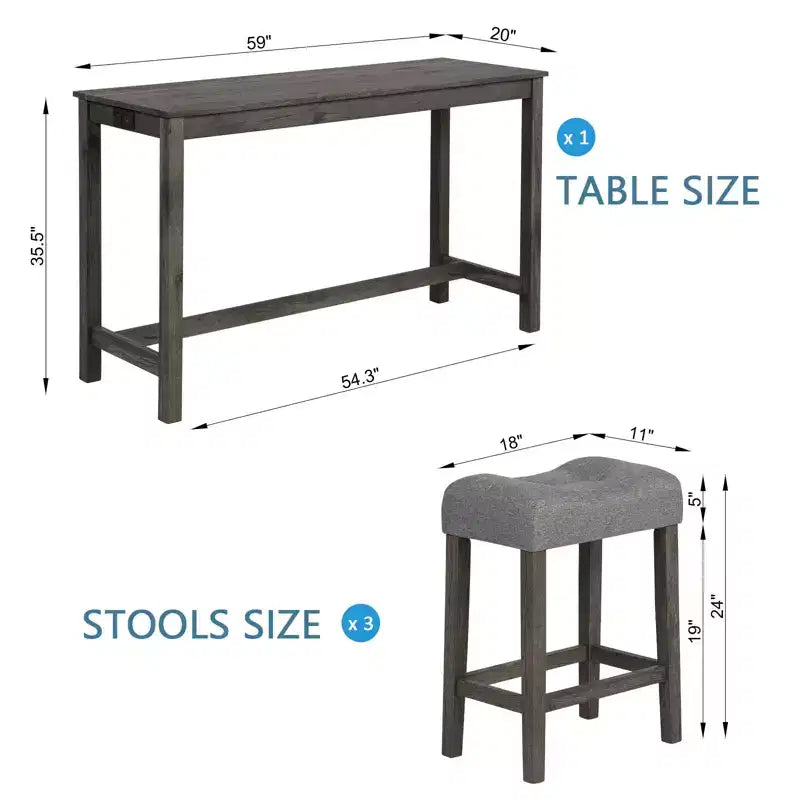 Ensemble de table à manger 4 pièces, table et chaises de bar, ensemble de table de bar avec 3 tabourets rembourrés, marron