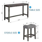 Ensemble de table à manger 4 pièces, table et chaises de bar, ensemble de table de bar avec 3 tabourets rembourrés, marron