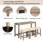 Ensemble de table à manger 4 pièces, table et chaises de bar, ensemble de table de bar avec 3 tabourets rembourrés, marron