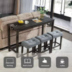 Ensemble de table à manger 4 pièces, table et chaises de bar, ensemble de table de bar avec 3 tabourets rembourrés, marron