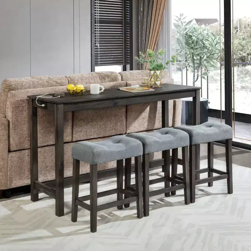 Ensemble de table à manger 4 pièces, table et chaises de bar, ensemble de table de bar avec 3 tabourets rembourrés, marron