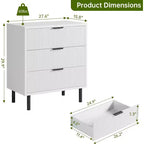 Commode cannelée à trois tiroirs, Meuble de rangement en bois avec tiroirs, Commode de rangement moderne avec pieds en métal, Dispositifs anti-basculement, Chambre, Salon