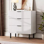 Commode cannelée à trois tiroirs, Meuble de rangement en bois avec tiroirs, Commode de rangement moderne avec pieds en métal, Dispositifs anti-basculement, Chambre, Salon