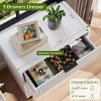 Commode cannelée à trois tiroirs, Meuble de rangement en bois avec tiroirs, Commode de rangement moderne avec pieds en métal, Dispositifs anti-basculement, Chambre, Salon