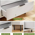 Commode cannelée à trois tiroirs, Meuble de rangement en bois avec tiroirs, Commode de rangement moderne avec pieds en métal, Dispositifs anti-basculement, Chambre, Salon
