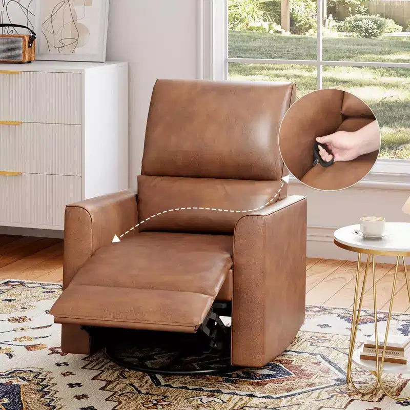 Fauteuil inclinable, pivotant et à bascule avec support lombaire et revêtement en similicuir, pour salon, chambre à coucher, chambre de bébé, salle de cinéma maison