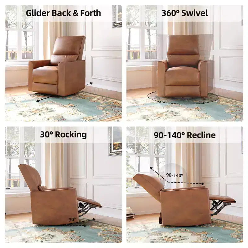 Fauteuil inclinable, pivotant et à bascule avec support lombaire et revêtement en similicuir, pour salon, chambre à coucher, chambre de bébé, salle de cinéma maison