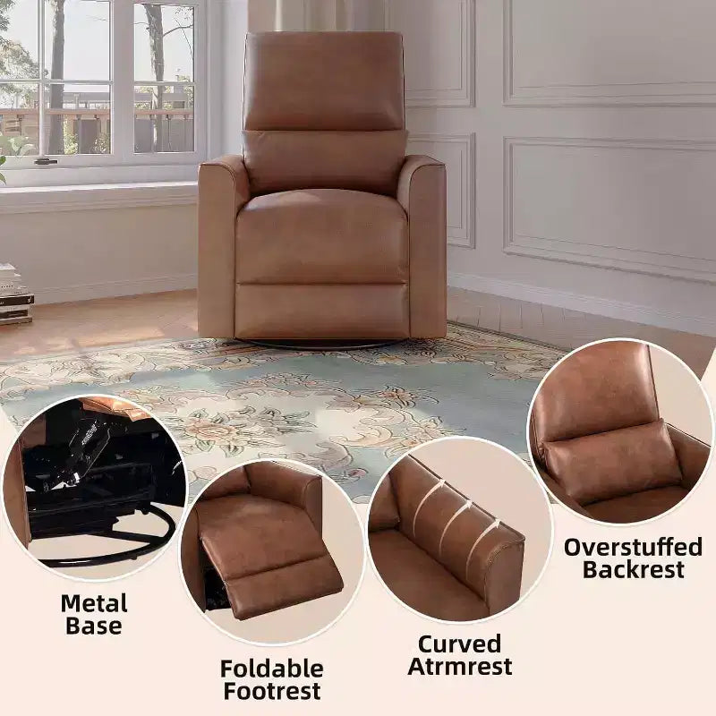 Fauteuil inclinable, pivotant et à bascule avec support lombaire et revêtement en similicuir, pour salon, chambre à coucher, chambre de bébé, salle de cinéma maison