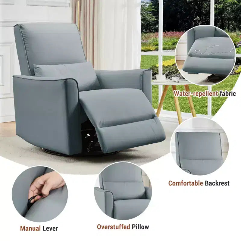Fauteuil inclinable, pivotant et à bascule avec support lombaire et revêtement en similicuir, pour salon, chambre à coucher, chambre de bébé, salle de cinéma maison
