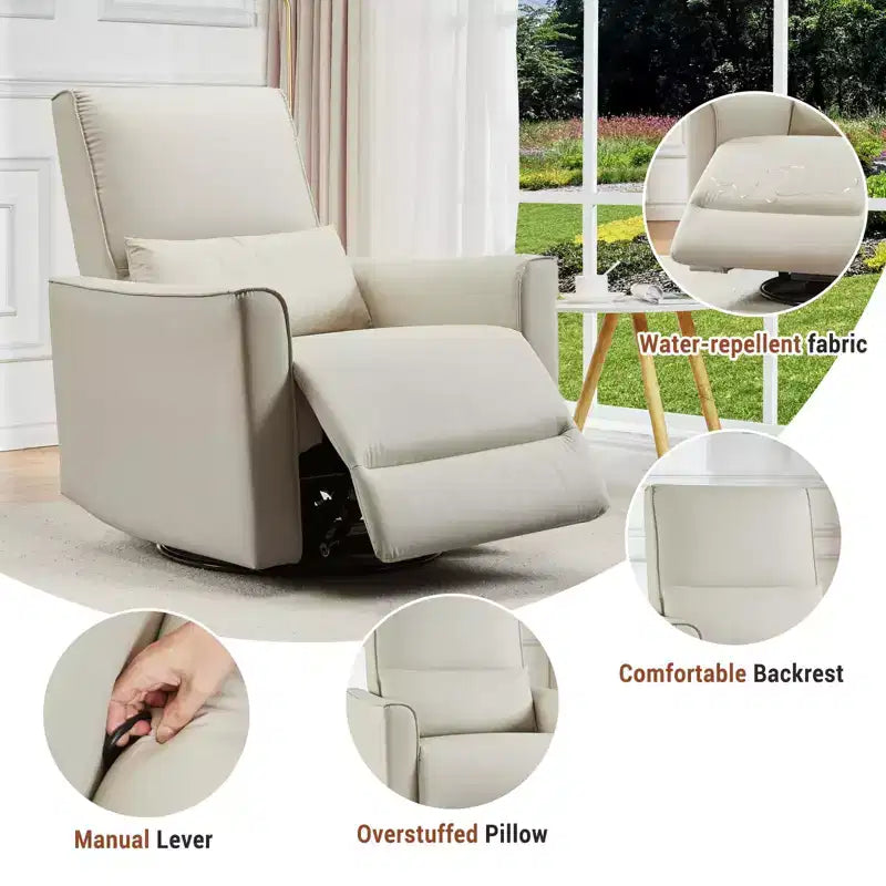 Fauteuil inclinable, pivotant et à bascule avec support lombaire et revêtement en similicuir, pour salon, chambre à coucher, chambre de bébé, salle de cinéma maison
