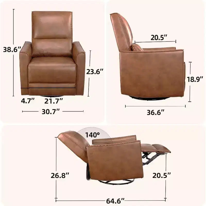 Fauteuil inclinable, pivotant et à bascule avec support lombaire et revêtement en similicuir, pour salon, chambre à coucher, chambre de bébé, salle de cinéma maison