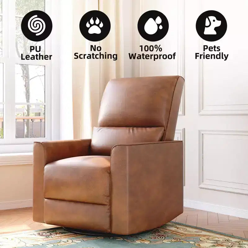 Fauteuil inclinable, pivotant et à bascule avec support lombaire et revêtement en similicuir, pour salon, chambre à coucher, chambre de bébé, salle de cinéma maison