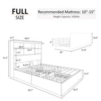 Cadre de lit AMERLIFE avec tête de lit bibliothèque LED, lit de rangement en bois avec 4 tiroirs, station de charge