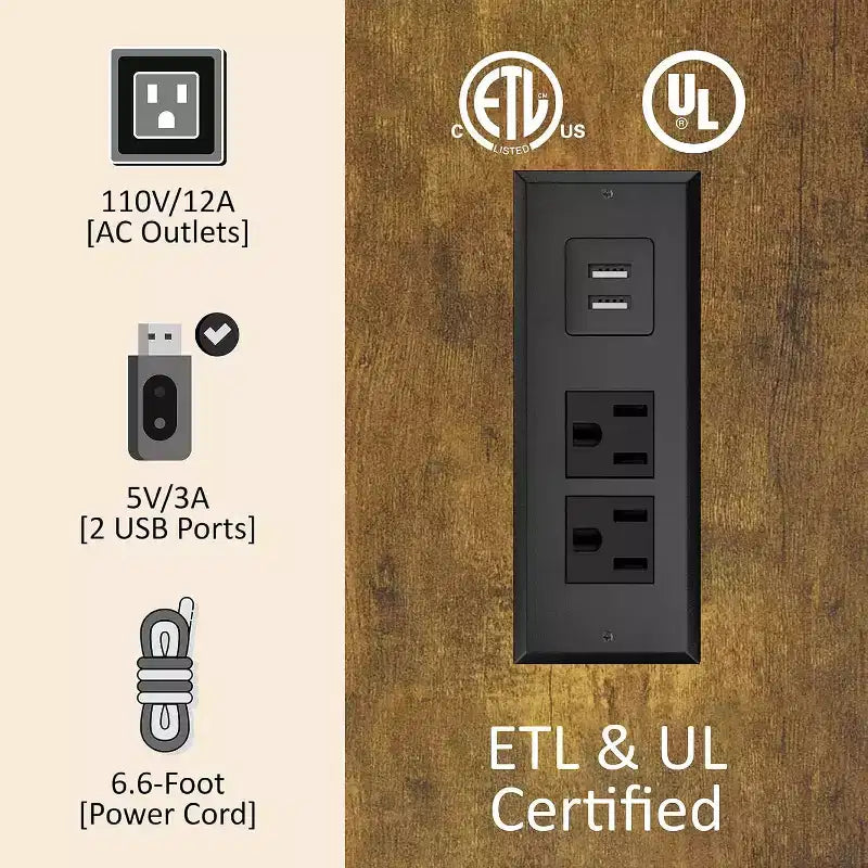 Cadre de lit AMERLIFE avec tête de lit bibliothèque LED, lit de rangement en bois avec 4 tiroirs, station de charge