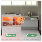 Cadre de lit AMERLIFE avec tête de lit bibliothèque LED, lit de rangement en bois avec 4 tiroirs, station de charge