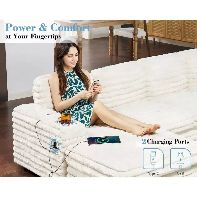 Canapé d'angle AMERLIFE avec ports USB et rangement