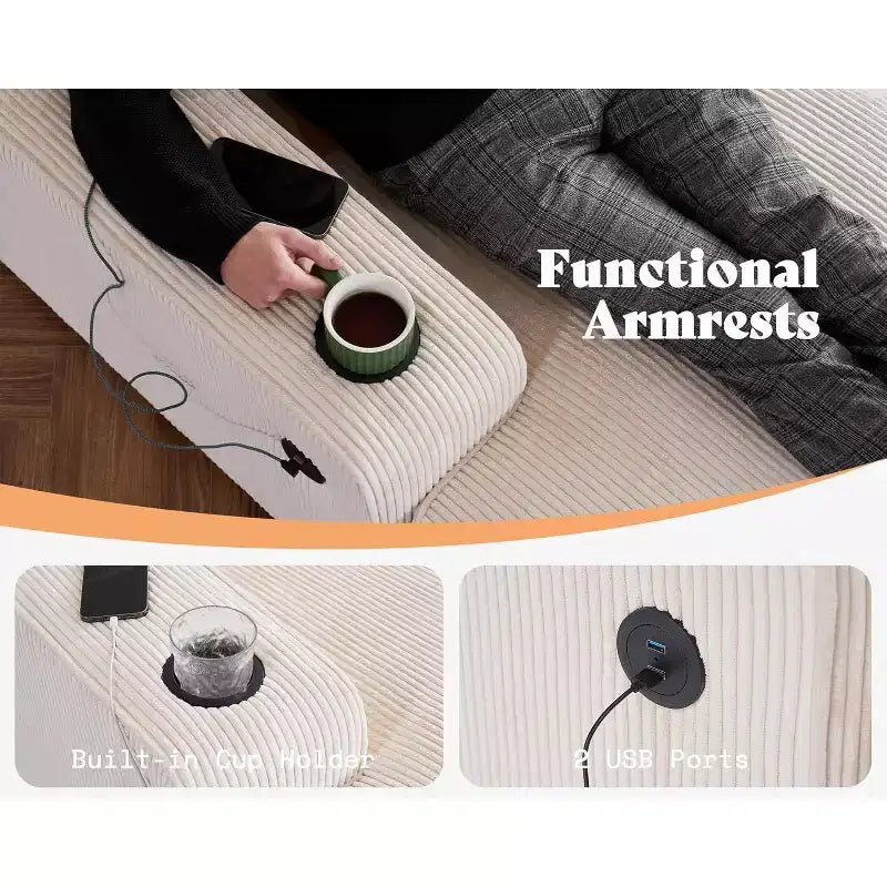Canapé d'angle AMERLIFE avec ports USB et rangement