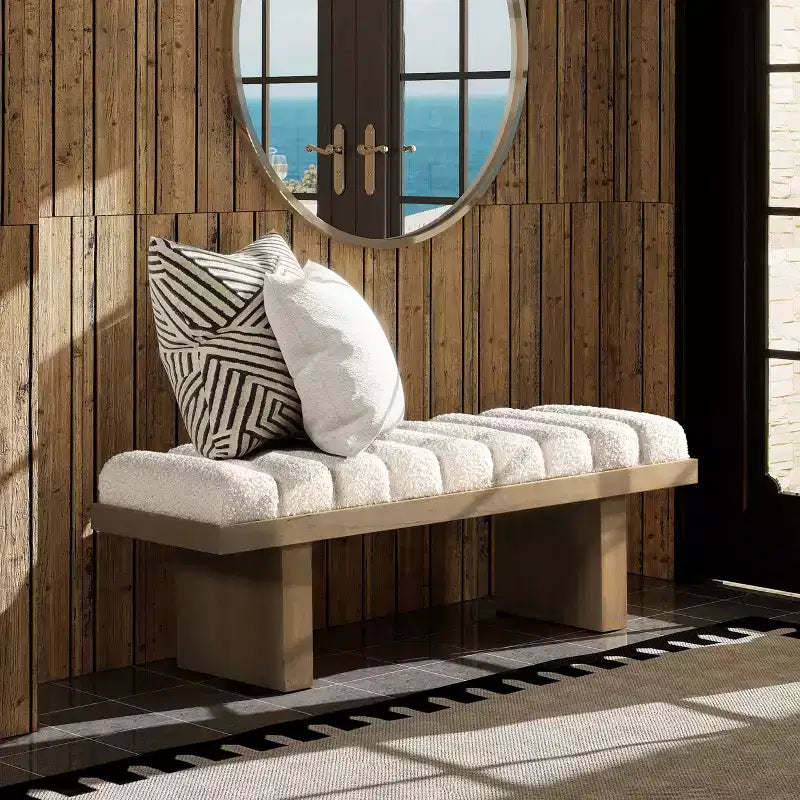 Christopher Knight Home Spenser Modern 52 Wood and Fabric Upholstered Accent Bench