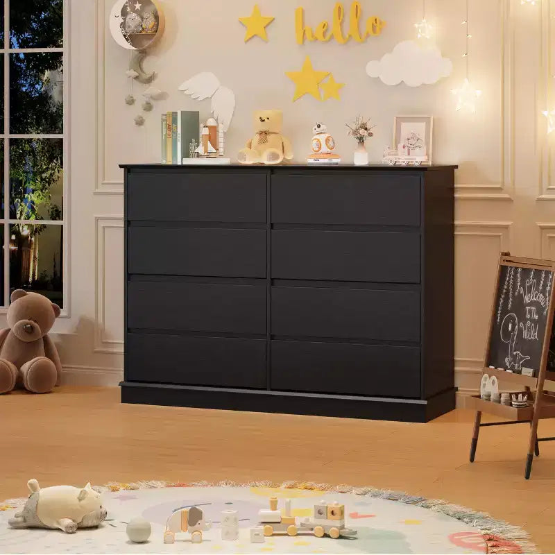 Commode double à 8 tiroirs Whizmax - Commode en bois à plateau large avec tiroirs profonds pour chambre à coucher, chambre d'enfant, salon