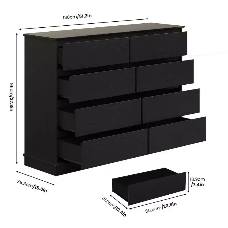 Commode double à 8 tiroirs Whizmax - Commode en bois à plateau large avec tiroirs profonds pour chambre à coucher, chambre d'enfant, salon