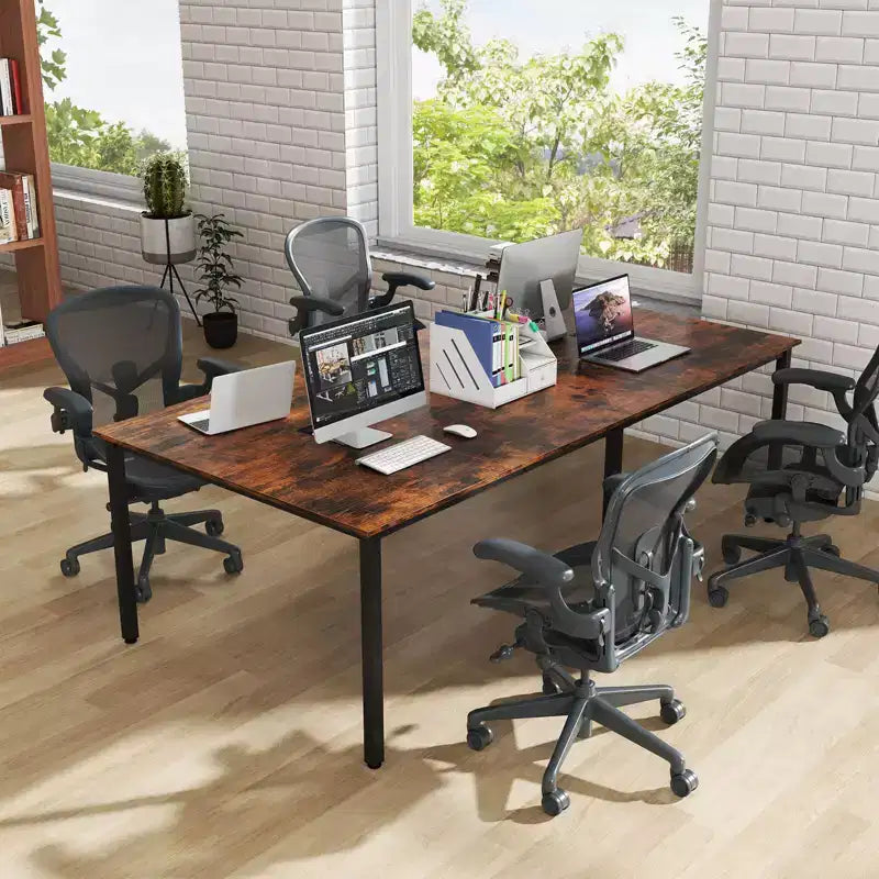 Costway Table de réunion 1/2 PCS 241 x 122 cm Grande pour 10 Personnes avec 2 Passe-câbles pour Bureau Blanc/Marron
