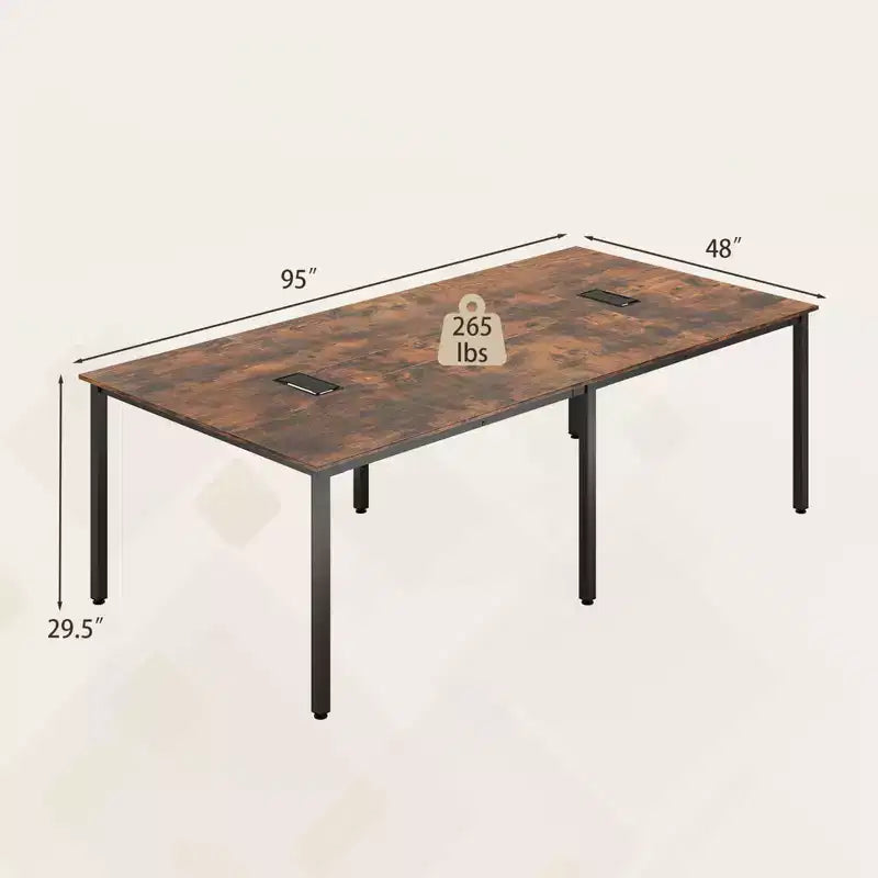 Costway Table de réunion 1/2 PCS 241 x 122 cm Grande pour 10 Personnes avec 2 Passe-câbles pour Bureau Blanc/Marron